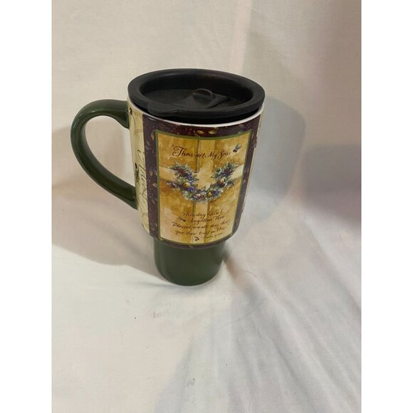 2007 Lang Mugs "This Day" Thou art My Sons Green Coffee Mug with Lid - Picture 3 of 5